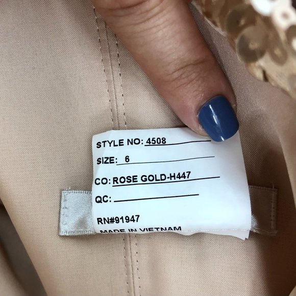 Dessy Group Rose Gold Sequined Beaded Formal Maxi Gown Cowl Neck 4508 Size 6 EUC - Picture 4 of 8